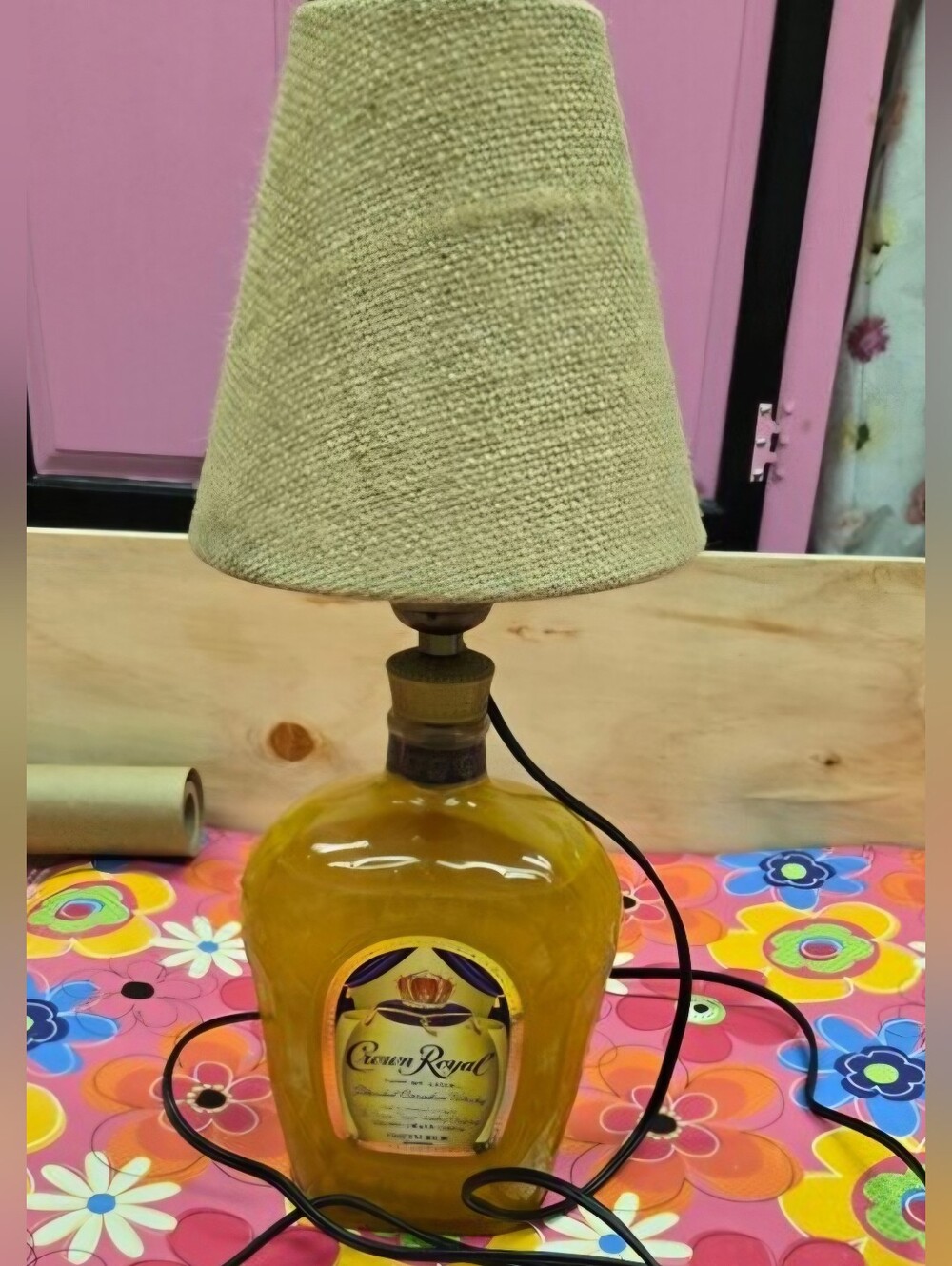 Small Lamp In Crown Royal Whiskey Bottle.